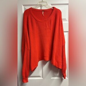 Free People Bright red orange coral Ribbed Knit Sweater